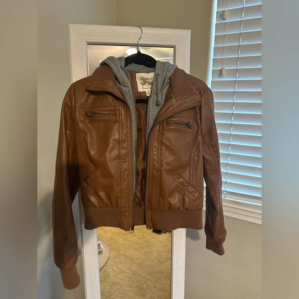 Maralyn & Me leather jacket with hoodie. Size (Medium)